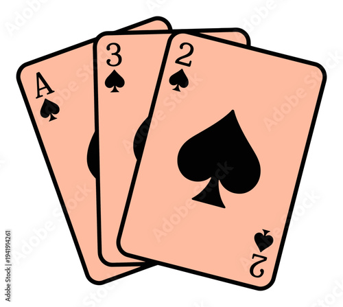 Three Spades Playing Cards: Ace, 2, and 3