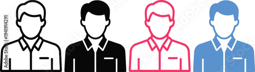 Four stylized figures in various colors standing in a row.