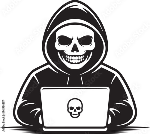 Hacker thief with laptop icon