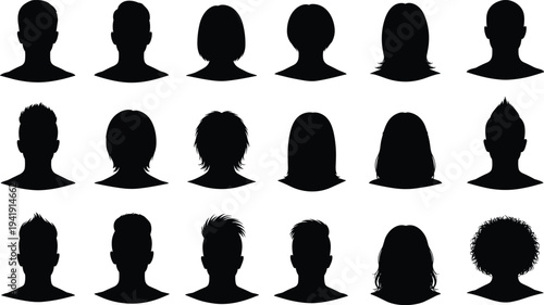 Vector illustration of human head silhouettes with diverse hairstyles and shapes symbolizing identity, diversity, culture, tradition, inclusivity, heritage, and education