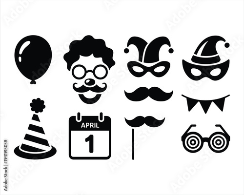 April Fools Day solid icon set in a white background. April Fools Day Celebration Icon 
