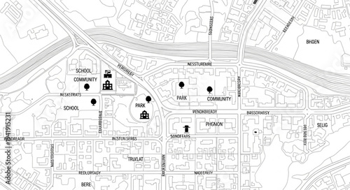 Detailed Map of an Industrial Area with Buildings and Infrastructure.