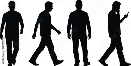 Vector illustration of walking silhouettes showing diverse postures and gestures symbolizing motion, identity, diversity, culture, tradition, inclusivity, and education