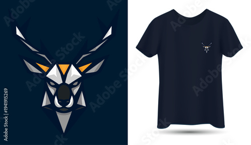 Modern Geometric Deer Head T-Shirt Design.