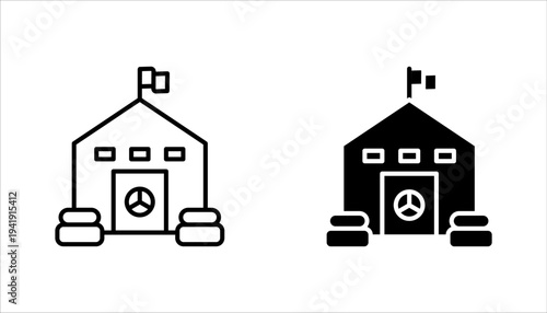 Bunker icon set, Emergency defense space during airstrikes or explosions pictogram, vector illustration on white background