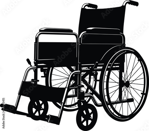 Wheelchair silhouette vector illustration with mobility aid design, accessibility artwork, disability support concept, healthcare posture, rehabilitation equipment collection