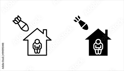 Bunker icon set, Emergency defense space during airstrikes or explosions pictogram, vector illustration on white background