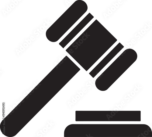 Hammer icon vector black and white silhouette. Tool symbol isolated on background