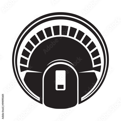 Simple black and white illustration of a circular gauge or control knob