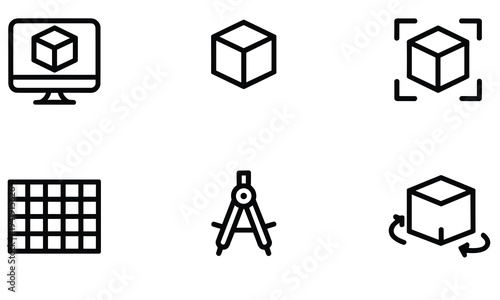 Vector graphic illustration of 3D modeling and design icons symbolizing technology and innovation in digital art and computer graphics