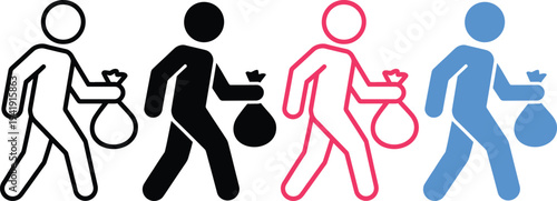 Diverse group of people walking with bags in a line