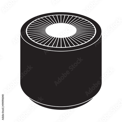 Simple black and white illustration of a cylindrical air purifier