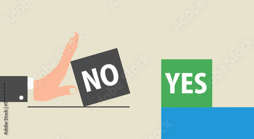 Businessman's Hand Rejecting "NO" Option, Choosing Positive Outcome
