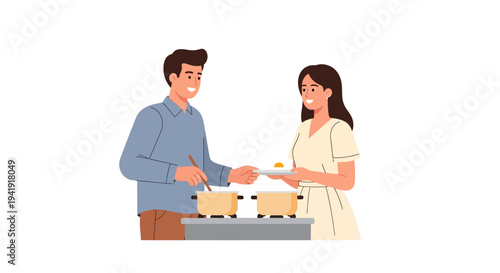 Couple cooking together in modern kitchen setting