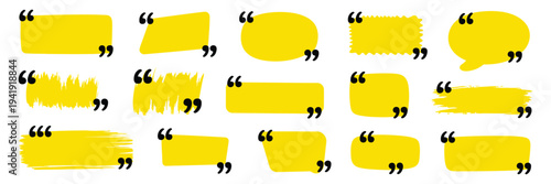 Quotation Mark Text Box Frame Set Vector Illustration, Hand Drawn Marker Brush Stroke Message Frames with Quote Symbols, Dialog Speech Bubble, Square Chat Banner Templates for Social Media Design