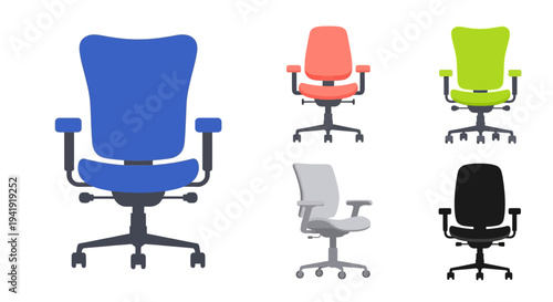 Colorful office chairs in modern minimalist design with ergonomic features