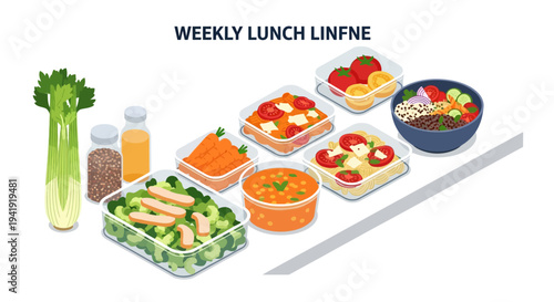 Weekly meal prep for healthy lunches with fresh ingredients