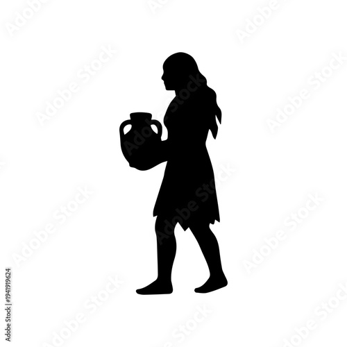 Primitive cave dweller woman silhouette