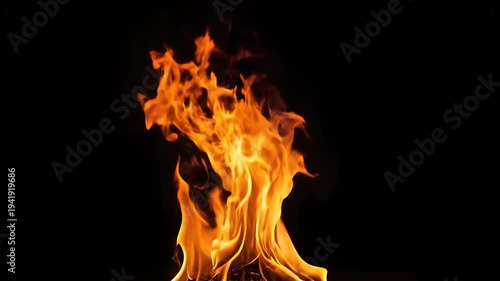 Dramatic dance of flames in slow motion on black background captured at 4k resolution