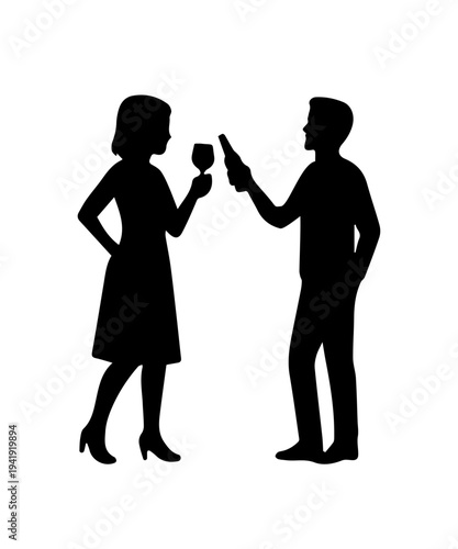 Man and woman enjoying drinks, celebrating a social gathering