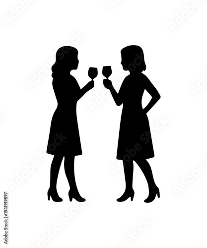 Two women enjoying drinks, celebrating a social gathering silhouette