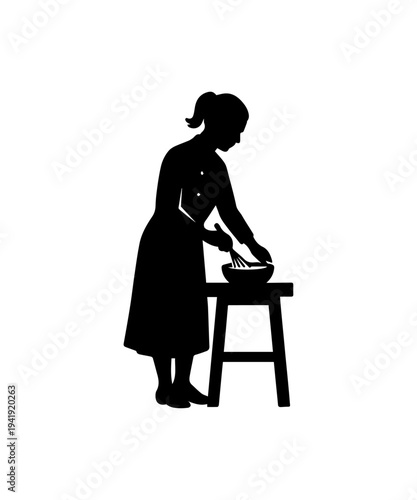 Woman chef silhouette cooking in kitchen icon