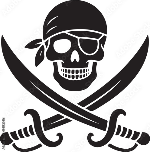 Illustration of pirate sign with two swords. Vector.