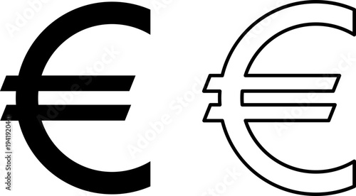 Euro currency symbol icons in black and white