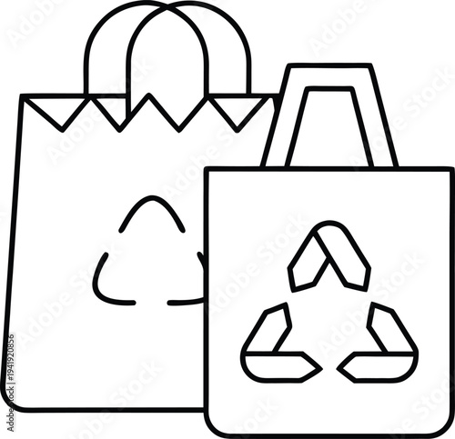 reusable bag line art vector illustration on transparent background