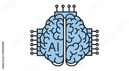 A stylized illustration of a brain with ai circuitry representing artificial intelligence and machine learning concepts in a futuristic and technological context