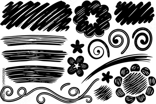 Wallpaper Mural A collection of hand-drawn black ink illustrations and doodles on a white background Torontodigital.ca