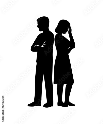 Couple back to back experiencing relationship conflict silhouette