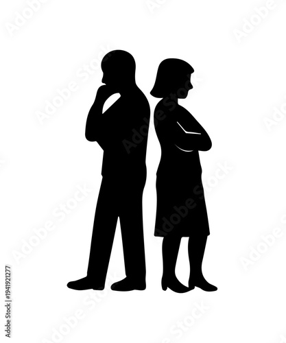 Couple back to back experiencing relationship conflict silhouette