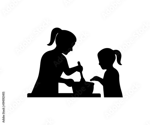 Mother and daughter bonding through baking in kitchen