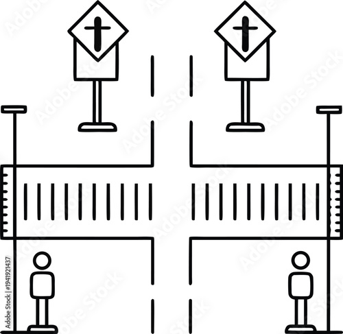 pedestrian zone line art vector illustration on transparent background