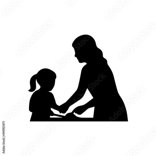 Mother and daughter silhouettes bonding through cooking in kitchen