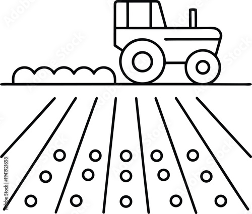 no till farming line art vector illustration on transparent background