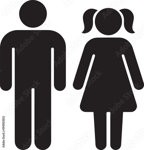 Kids or children black vector icon. Boy and girl symbols