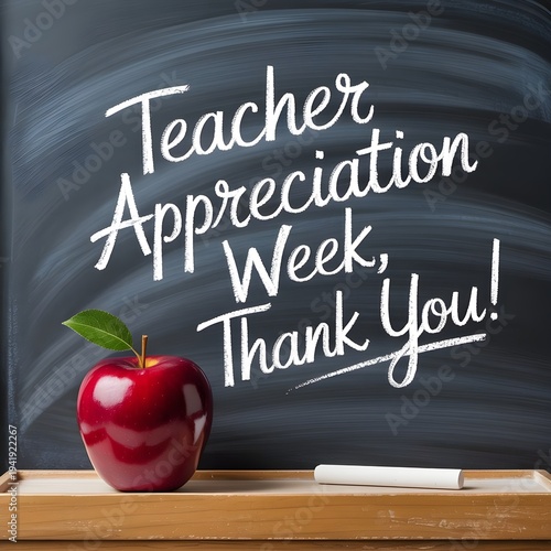 Teacher Appreciation Week, chalk, blackboard, apple, Thank you!
