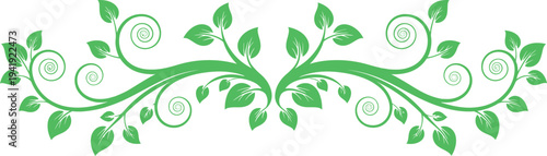 Green floral swirl border with delicate leaves and elegant vine patterns