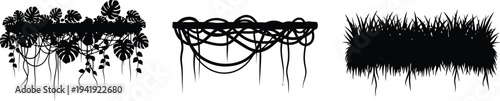 Collection of jungle vine elements and tall grass silhouettes, perfect for natural borders