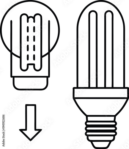 energy saving bulb line art vector illustration on transparent background