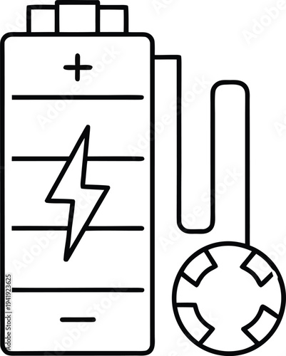 battery for clean energy storage line art vector illustration on transparent background
