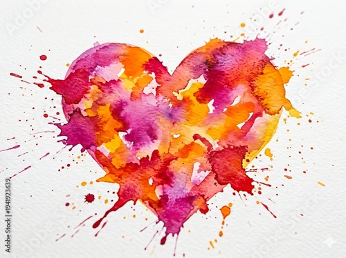 Pittura espressiva di un cuore rosso e arancione con gocce d'arte