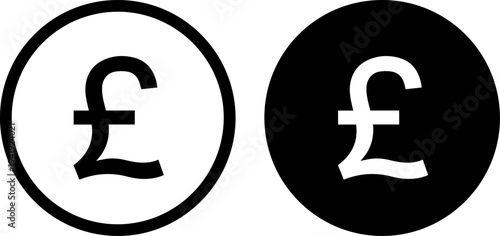 Two pound symbols in black and white circular designs