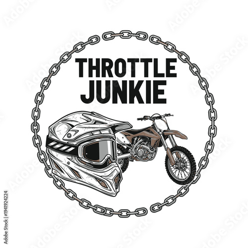 Throttle Junkie logo with motorcycle and helmet tshirt design