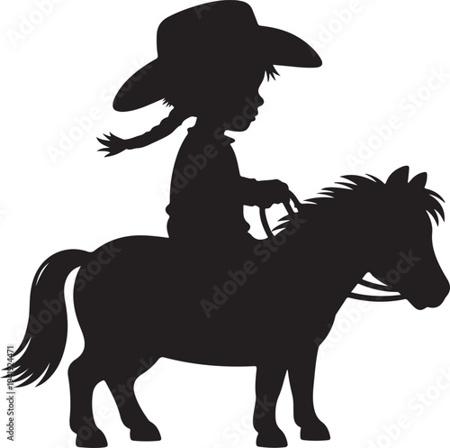 Little girl cowboy silhouette vector, little girl cowboy logo vector illustration