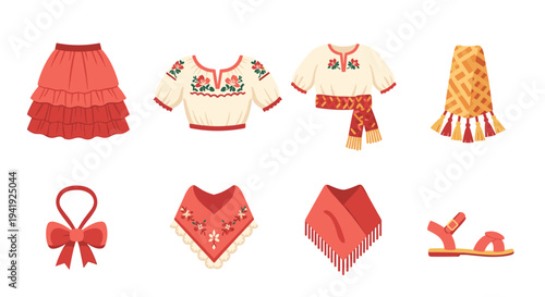 Traditional apparel set with embroidery and accessories for festive occasions