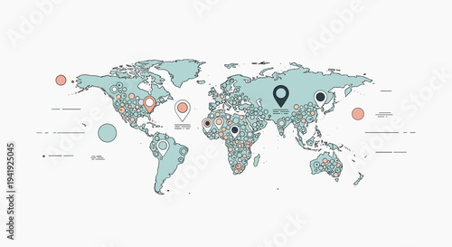 Global map with pinpoints in minimalistic style
