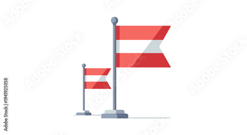 Austria flags on poles in perspective view with minimalist design